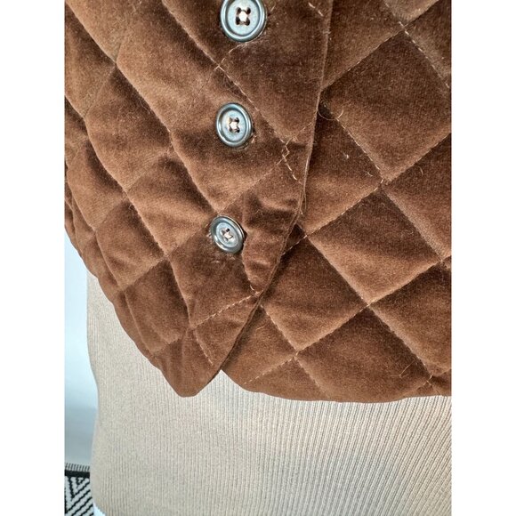 Vintage Brown Quilted Velvet Button-Up Vest Womens - Picture 5 of 16